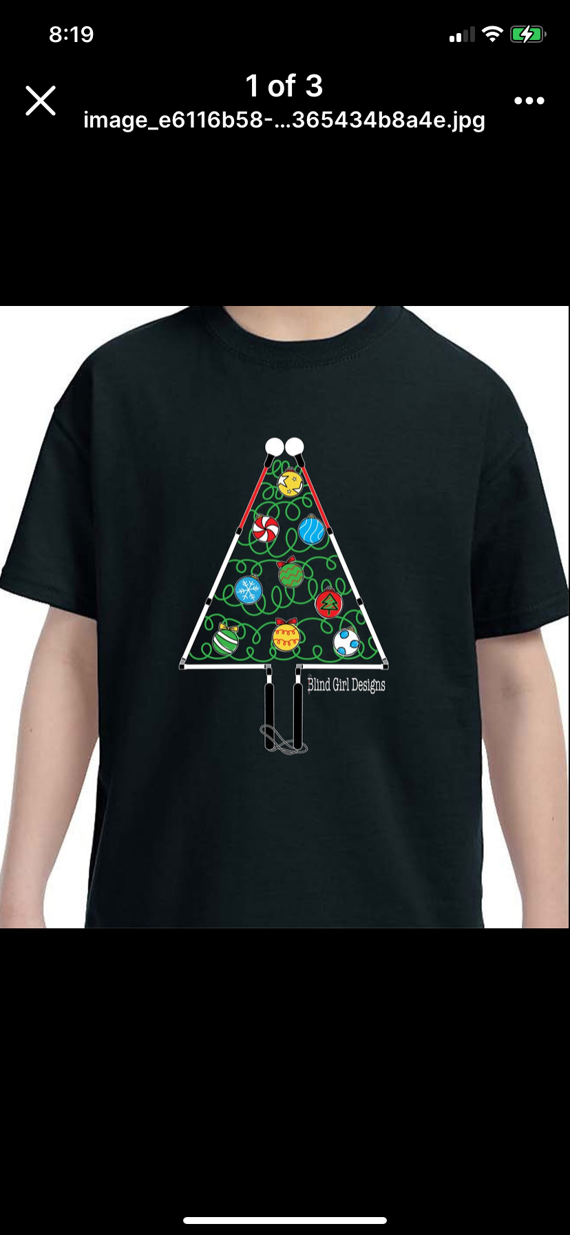 Colorful Christmas Tree Cane T-Shirt - Black