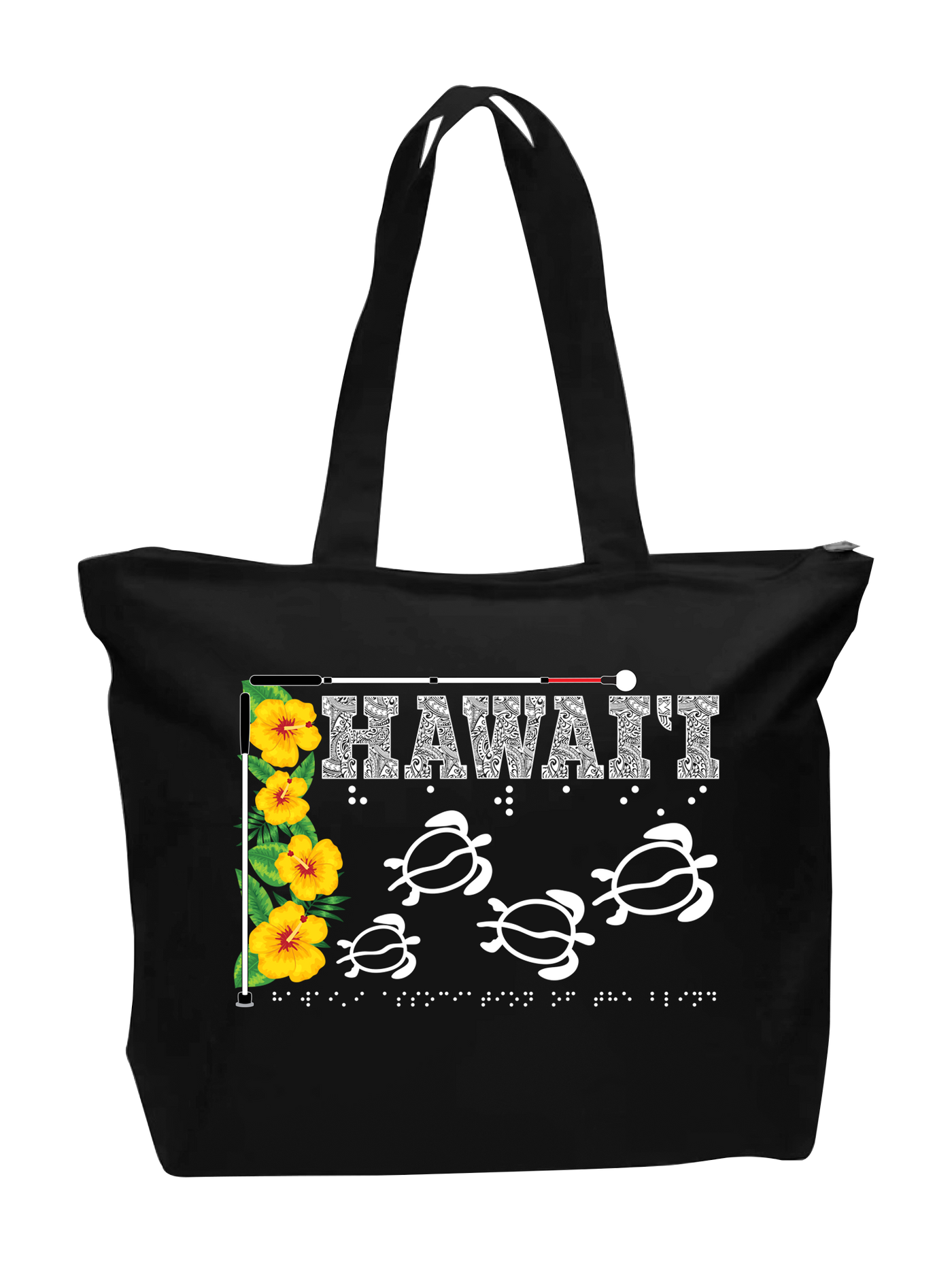 Hawaii Beautiful Zip Tote - Black