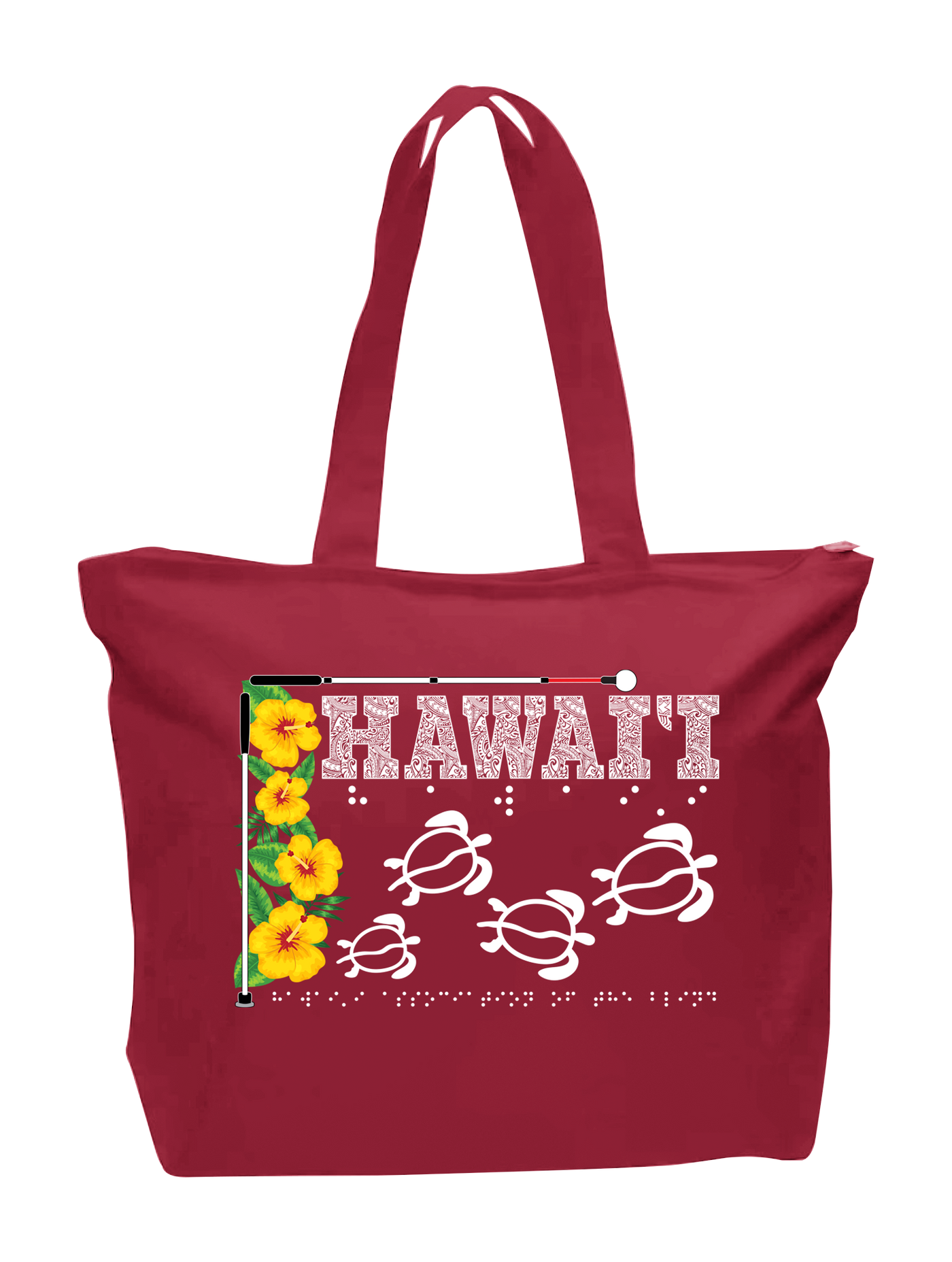 Hawaii Beautiful Zip Tote - Red