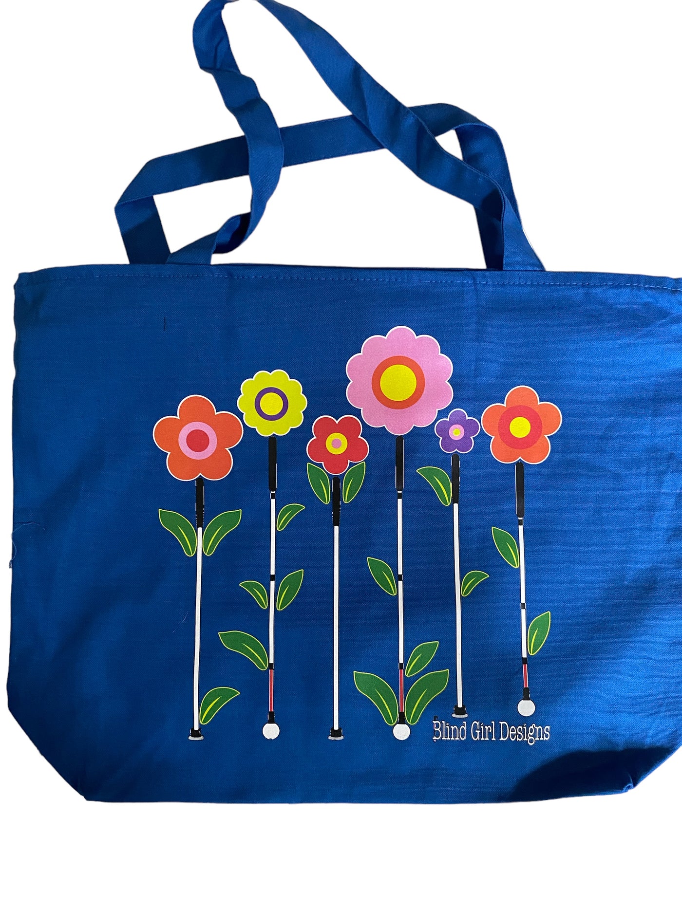 Big Canvas Zip Tote Royal blue- Flower Garden of White canes