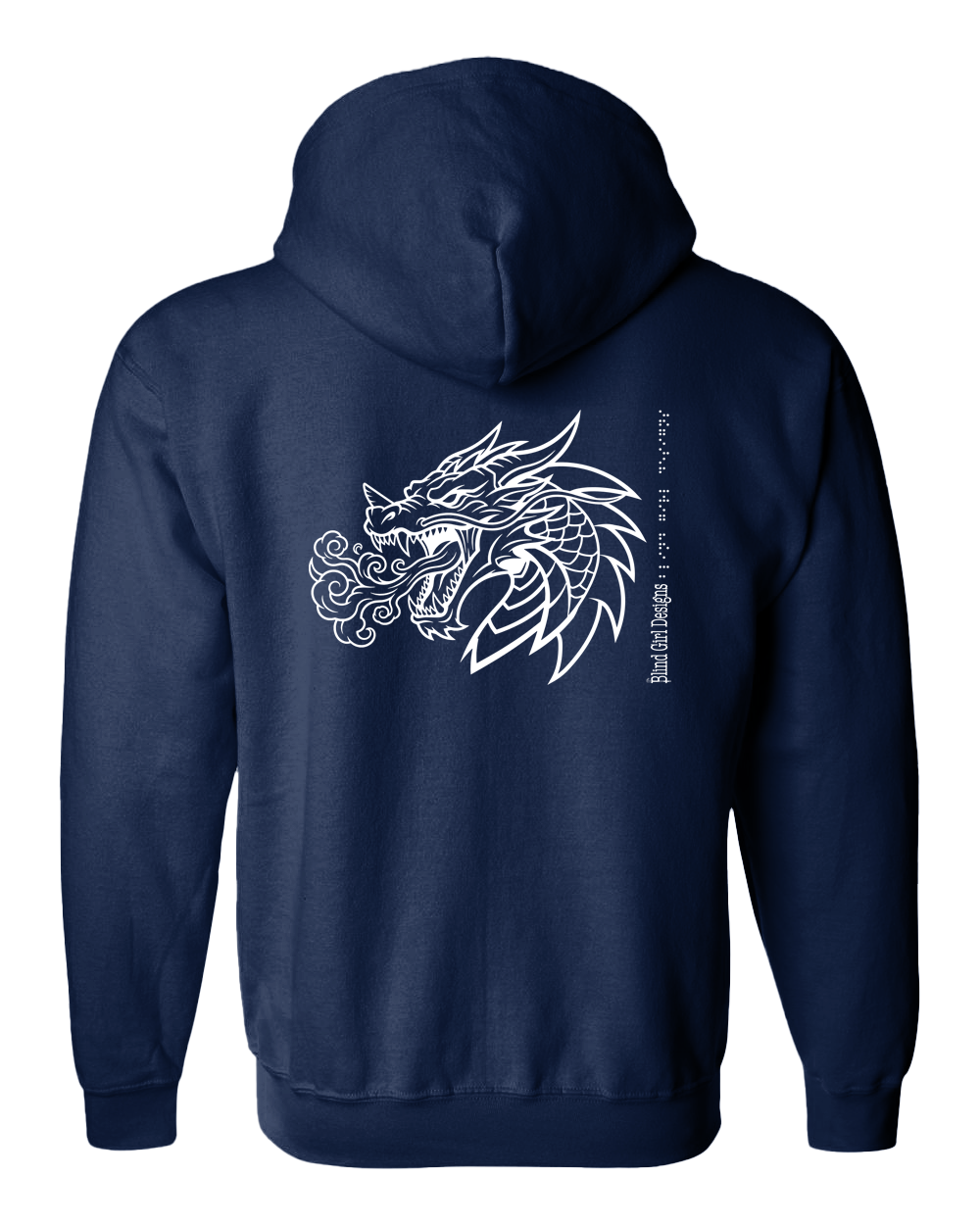 New 3D Dragon Zip Hoodie - Navy with White Ink