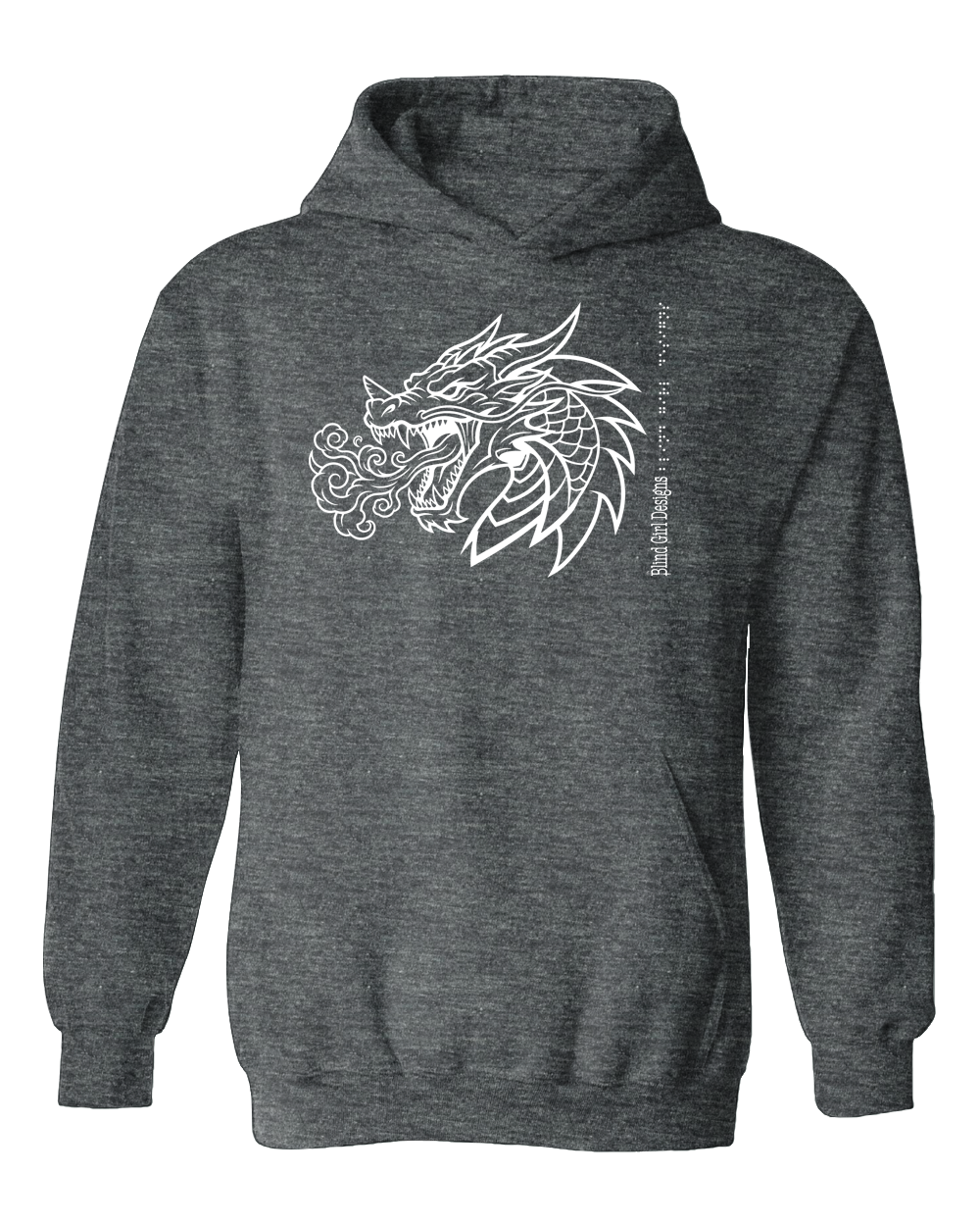 New 3D Dragon Hoodie - Charcoal Grey with White Ink