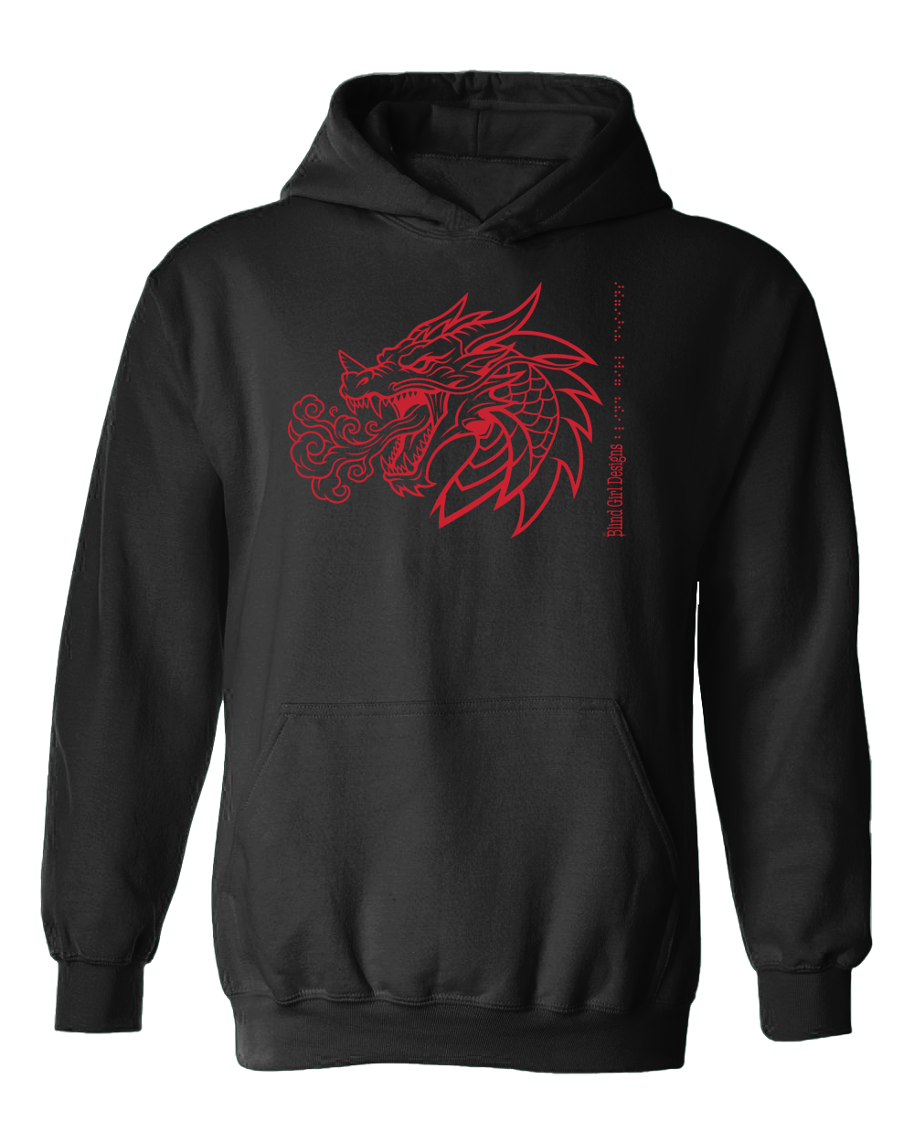 New 3D Dragon Hoodie - Black with Red Ink