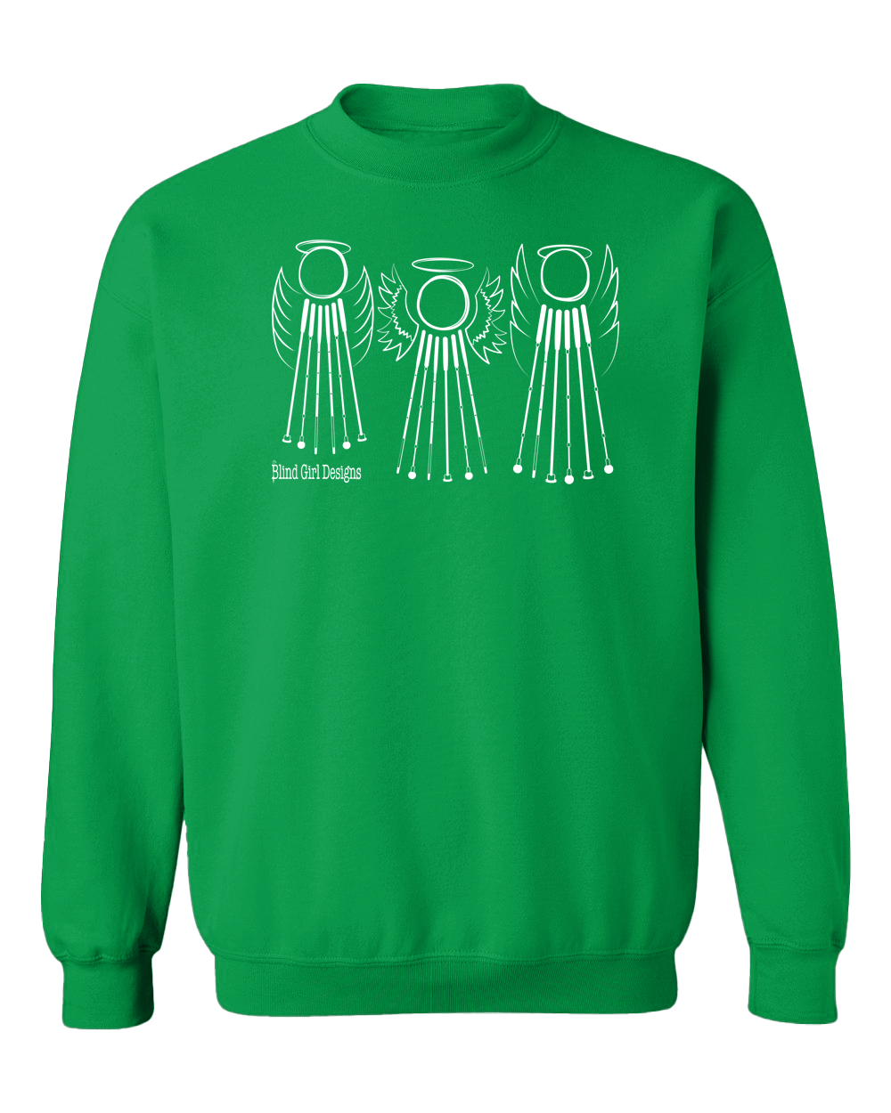 Tactile 3 Sweet White Cane Angels Crewneck Sweatshirt - Irish Green