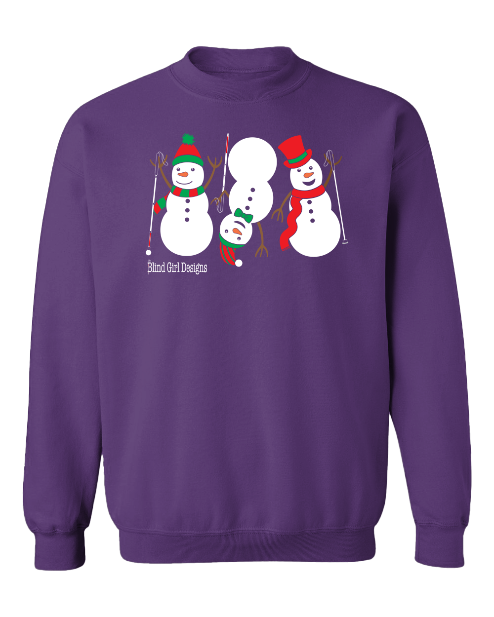 3 Dancing Snowmen with White Canes Crewneck Sweatshirt in Purple