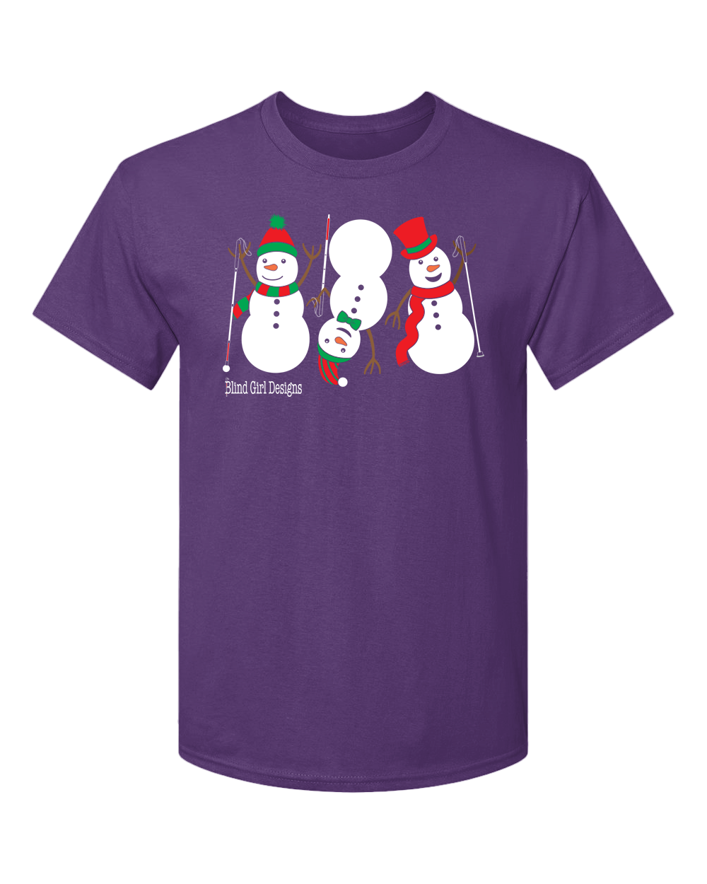 3 Dancing Snowmen with White Canes T-Shirt - Purple