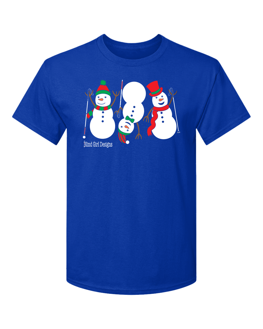 3 Dancing Snowmen with White Canes T-Shirt in Royal Blue