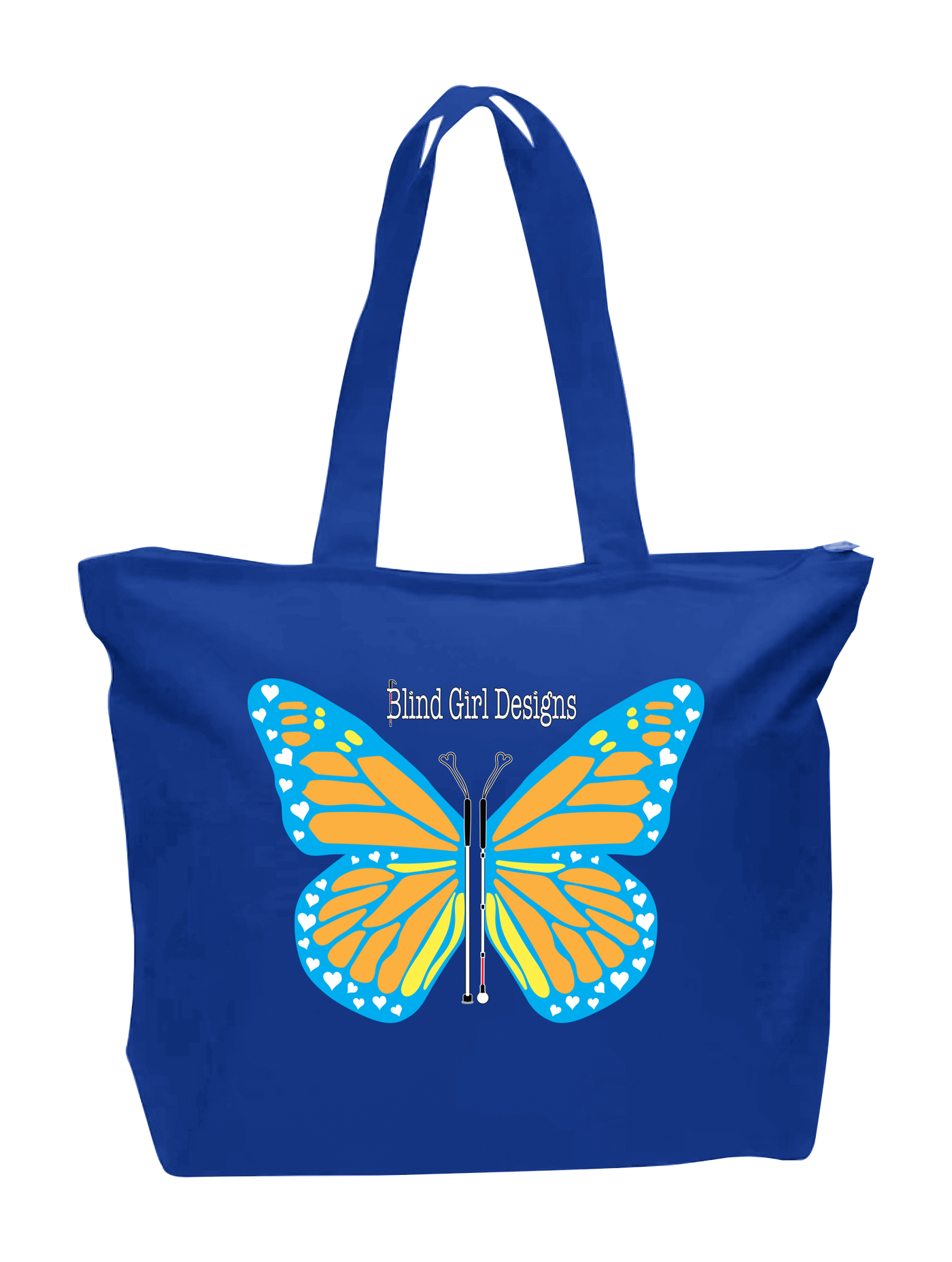 Butterfly of White Canes Zip Tote - Royal Blue