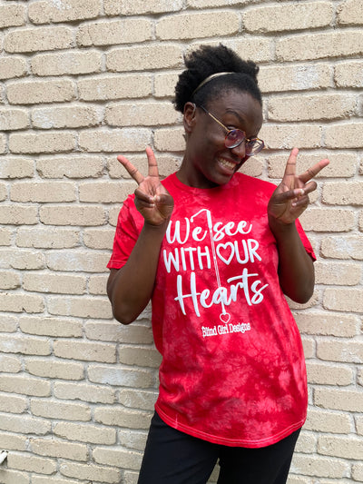 New! 3D We See With Our Hearts Tie-Dyed T-Shirt - Red
