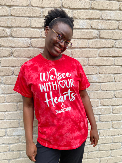 New! 3D We See With Our Hearts Tie-Dyed T-Shirt - Red