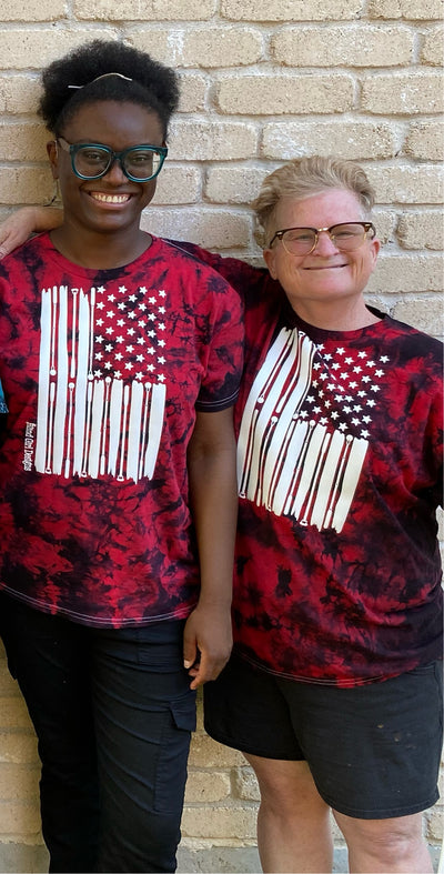 New! 3D American Flag Tie-Dyed T-Shirt - Red and Black