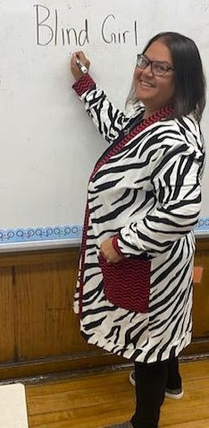Zebra Print Cardigan with Red Accents