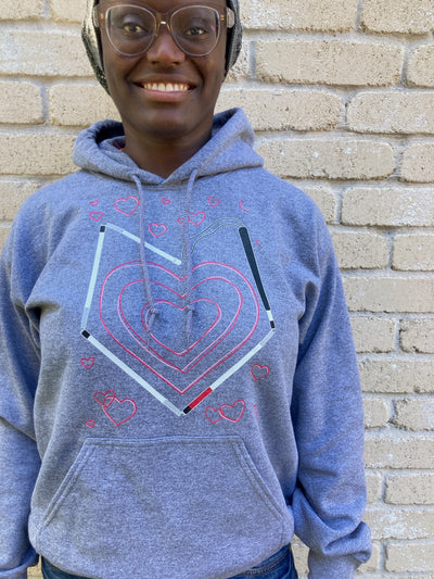 Twisted Hearts Blind Cane Hoodie - Heather Grey