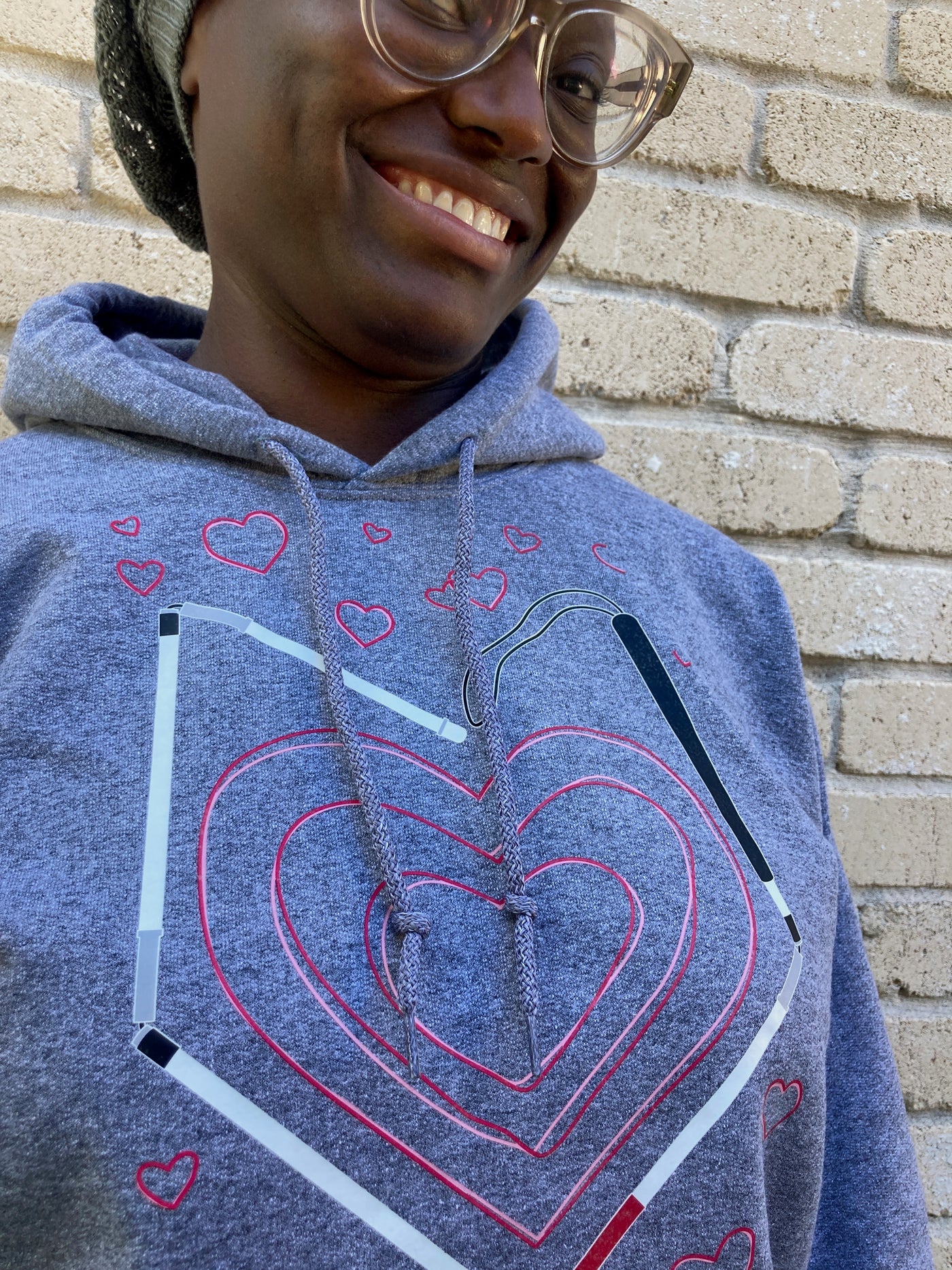 Twisted Hearts Blind Cane Hoodie - Heather Grey