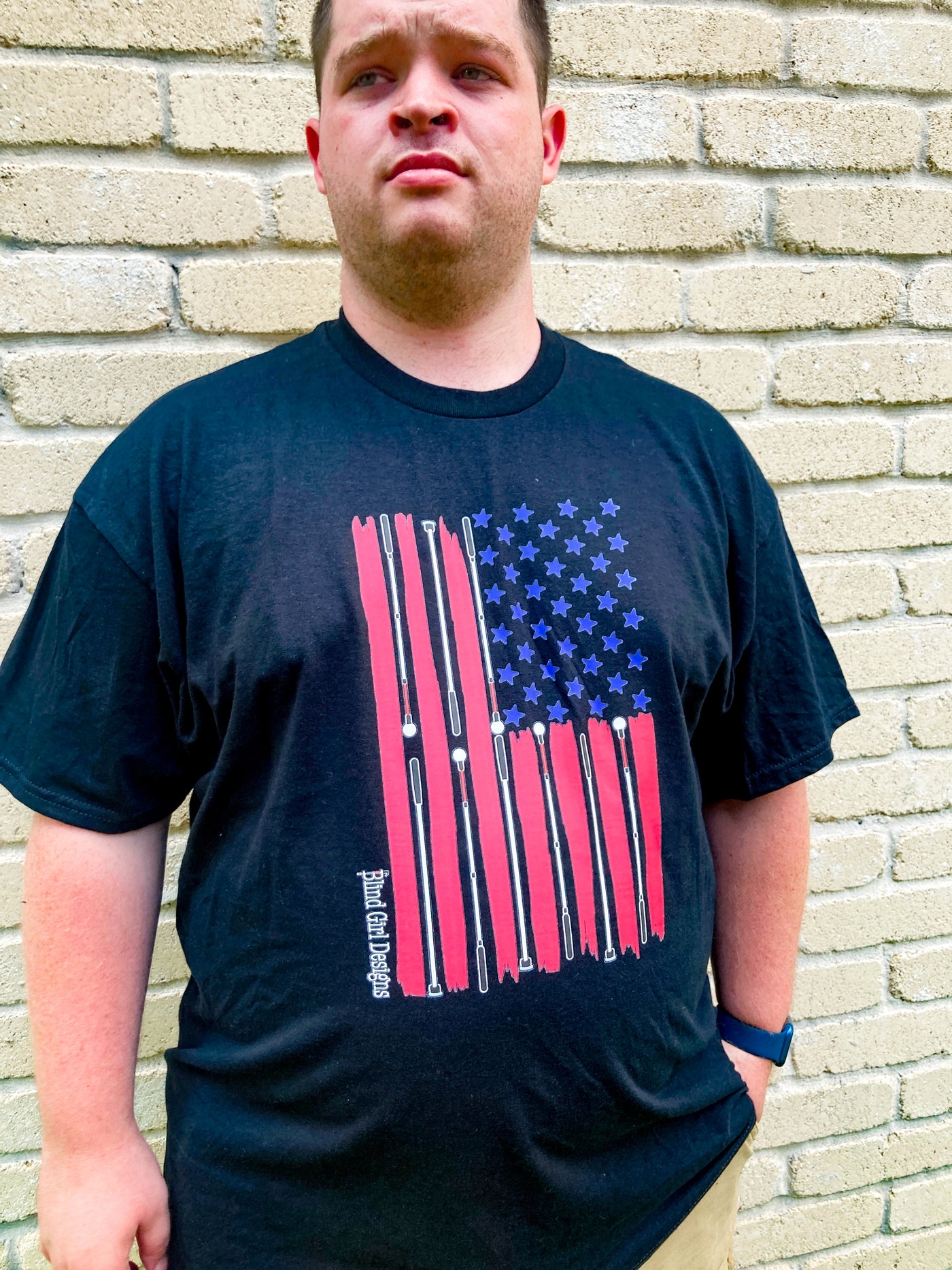American Flag made of White Canes T-Shirt - Black