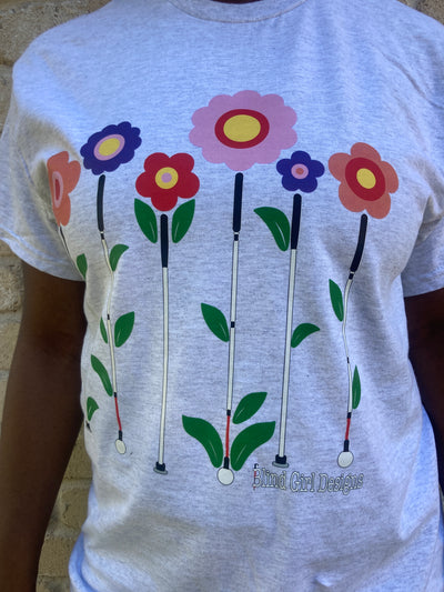 Sale! Flower Garden White Canes T-Shirt - Light Heather Grey