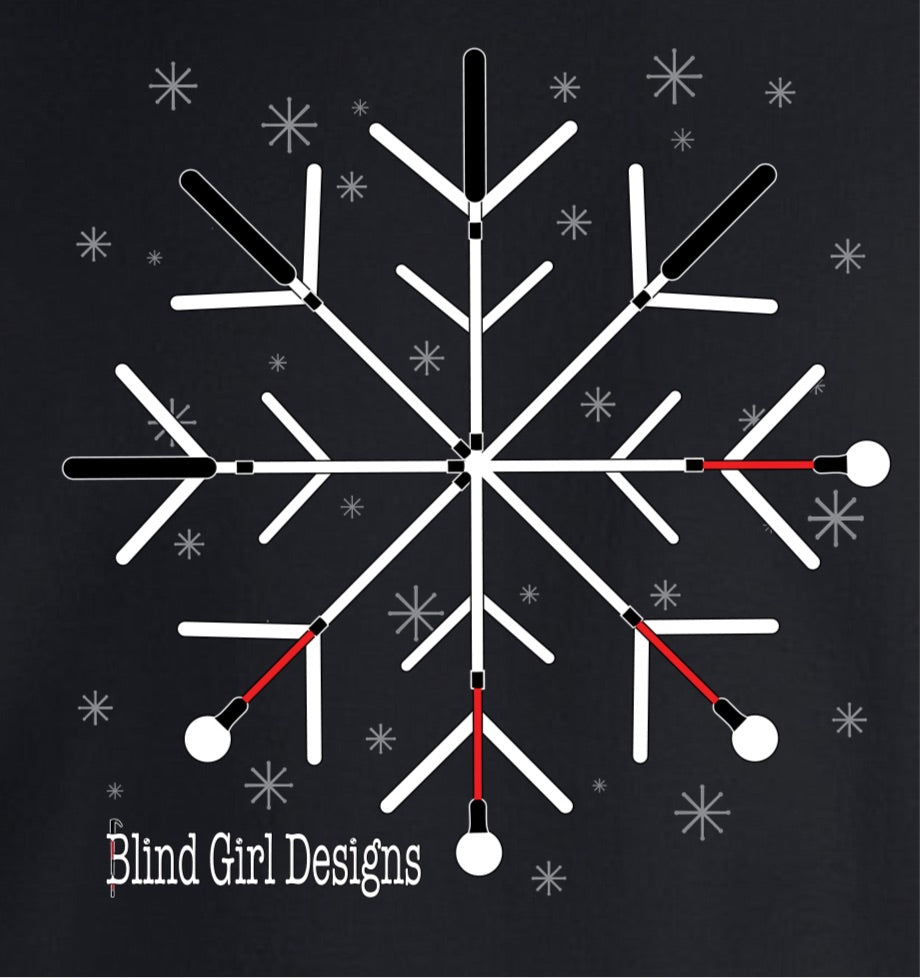 Kids and Toddlers Snowflake White Cane T-Shirt - Black