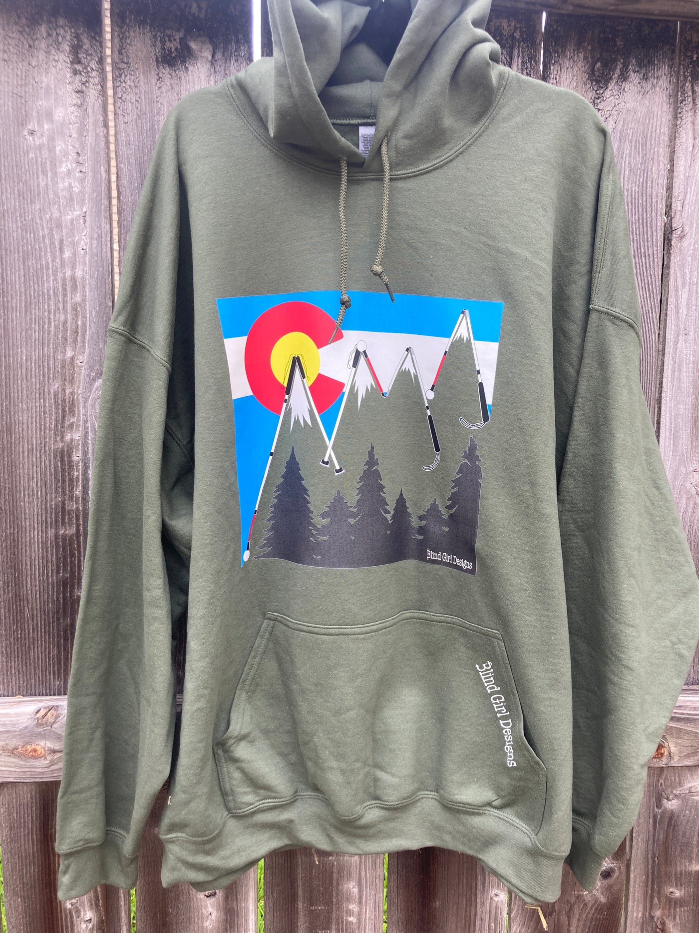 Colorado Mountains of Blind Canes Hoodie - Olive