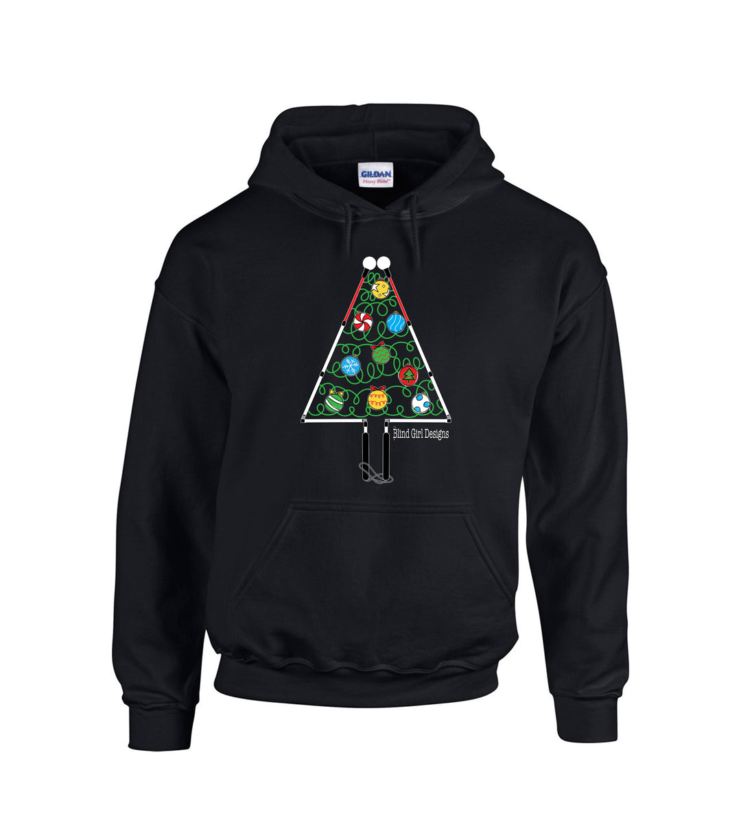 Colorful Christmas Tree White Cane Hoodie Black