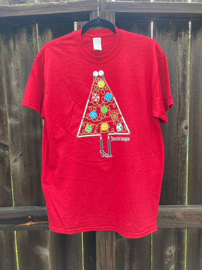 Colorful Christmas Tree Cane T-Shirt - Red