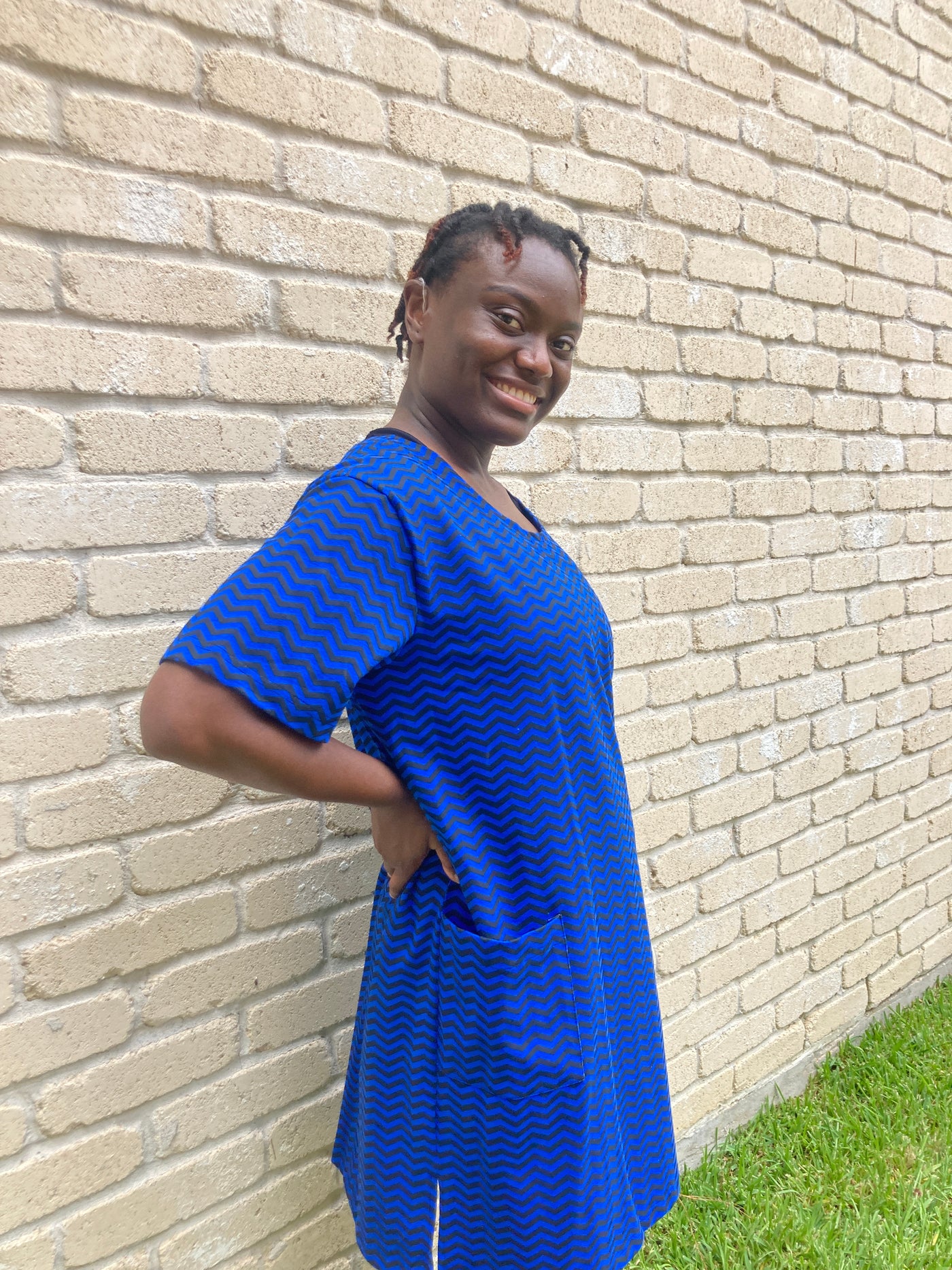Sale! Royal Blue and Black Zig Zag Pocket Dress