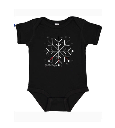 Baby Onsie White Cane Snowflake Short Sleeve - Black