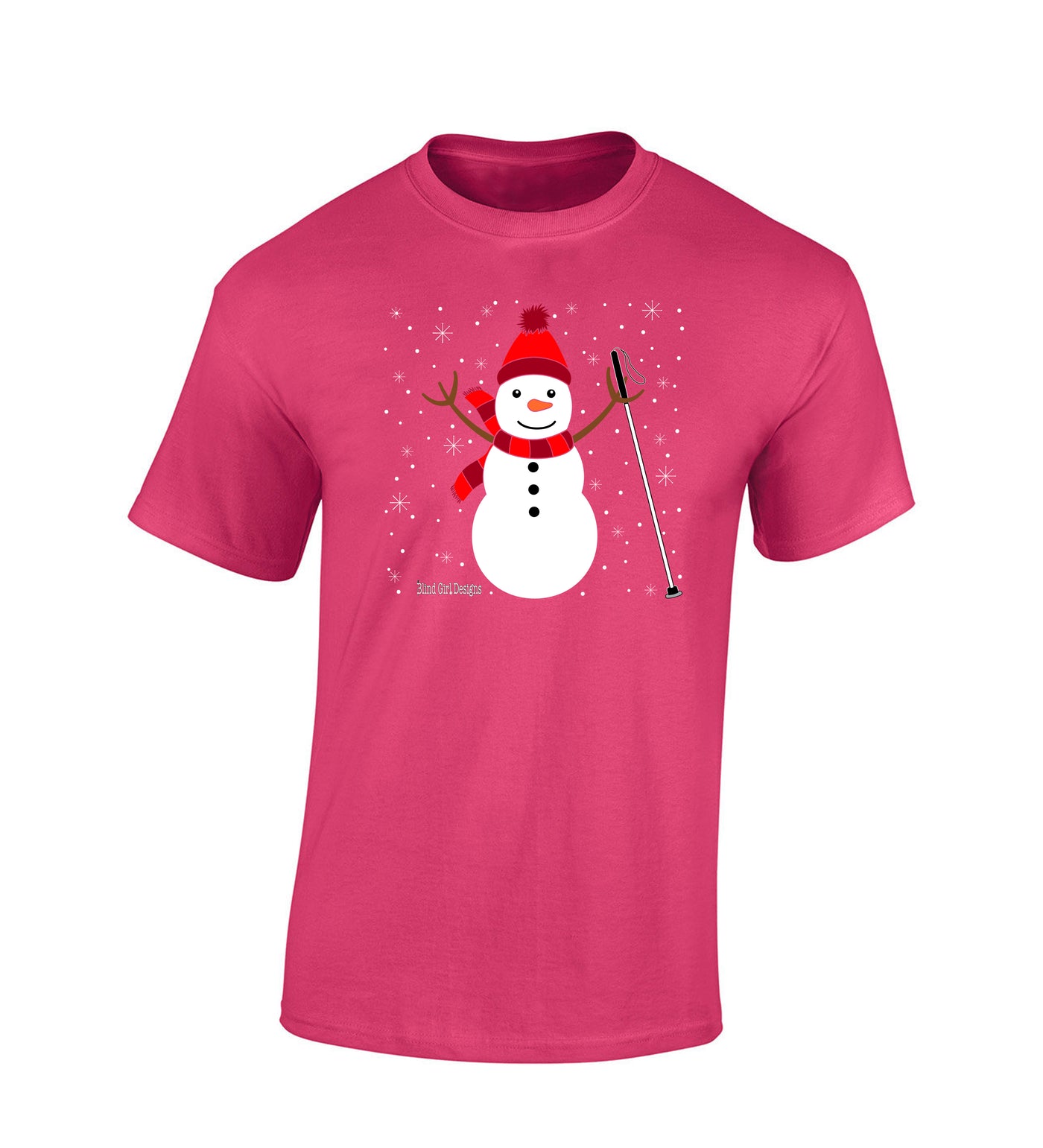 Jolly Snowman Cane T-Shirt - Pink
