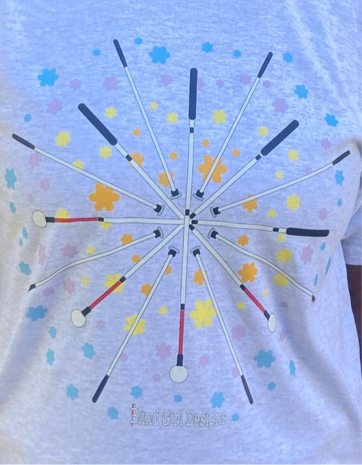 Sale! Flower Celebration Blind Canes T-Shirt - Light Heather Grey
