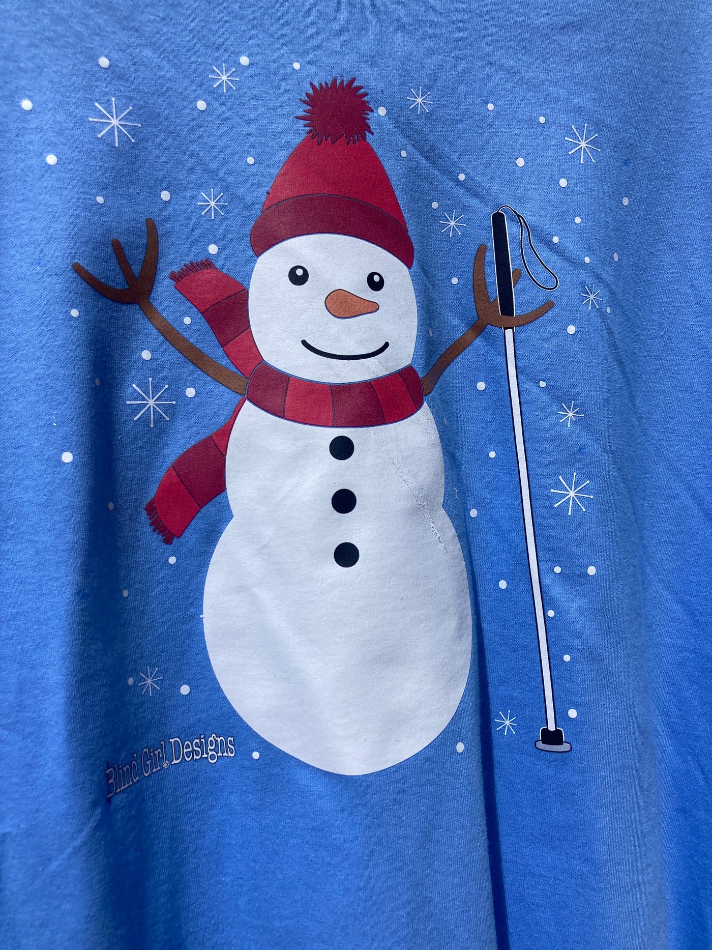 Jolly Snowman Cane T Shirt - Medium Blue