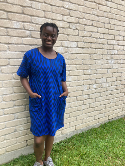 Sale! Royal Blue and Black Zig Zag Pocket Dress