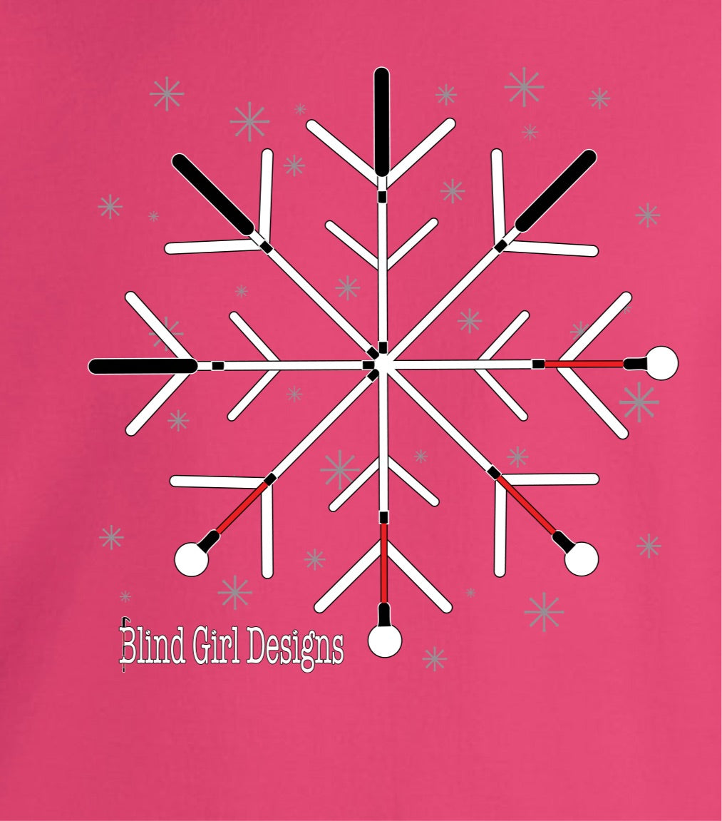 Kids and Toddlers White Cane Snowflake T-Shirt - Pink