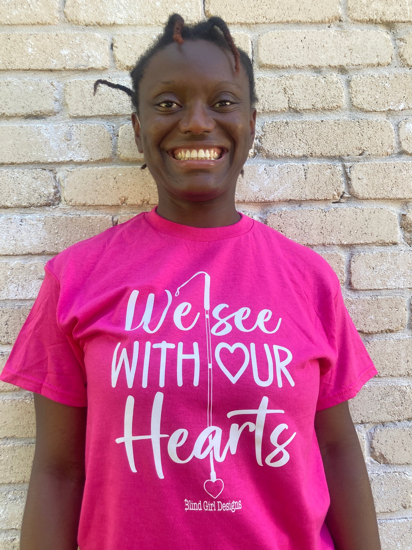 New! 3D We See With Our Hearts T-Shirt - Bright Pink