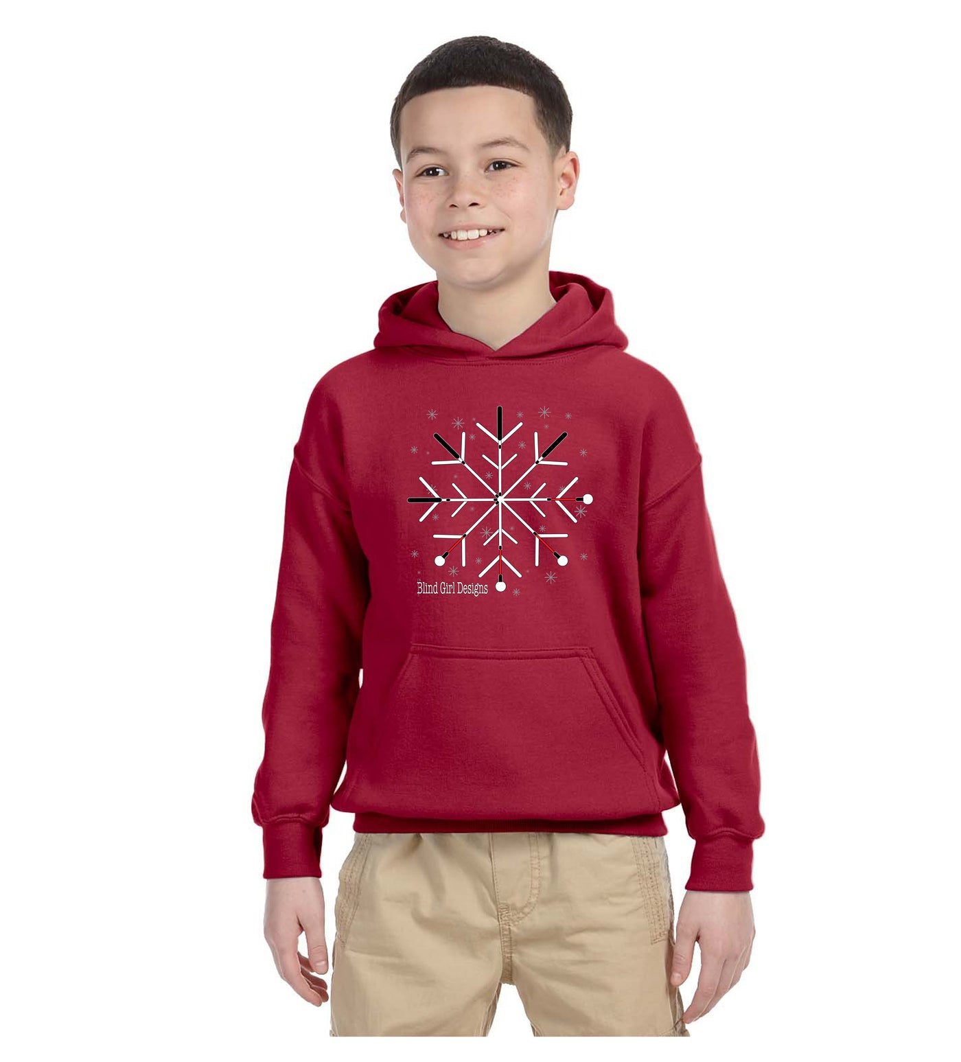 Kids and Toddlers Snowflake White Cane Hoodie - Red