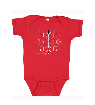 Baby Onsie Short Sleeve White Cane Snowflake - Red